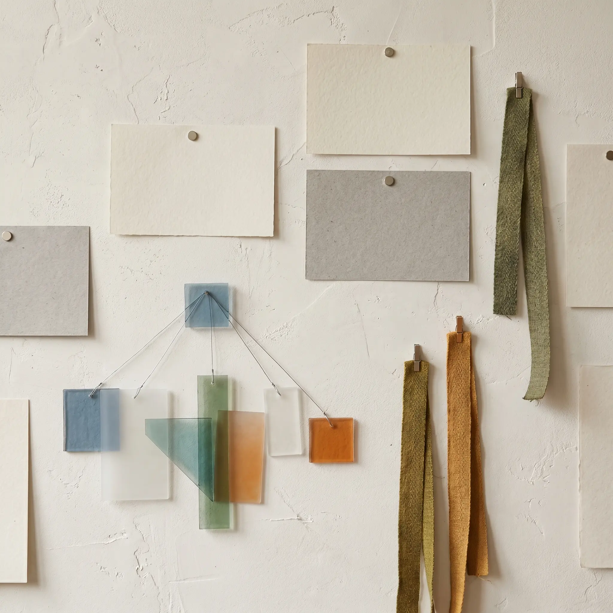 A response studio wall with blank note cards, citation ribbons, and uncertainty markers